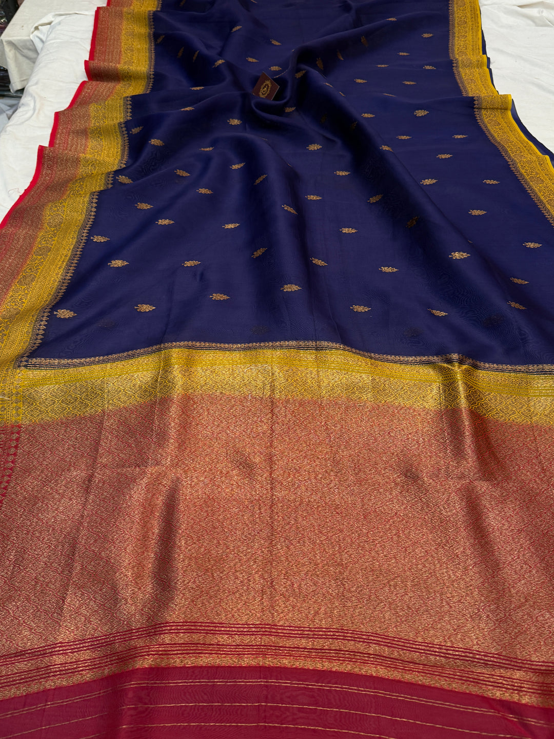 Navy Blue Pure Kora Silk Handloom Banarasi Saree