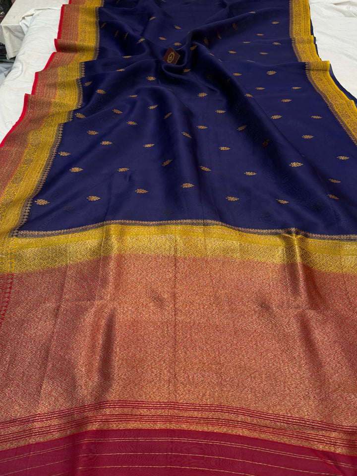 Navy Blue Pure Kora Silk Handloom Banarasi Saree