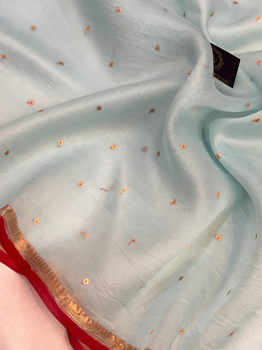 Pale Blue Kora Silk Banarasi Saree with Zari Butis 