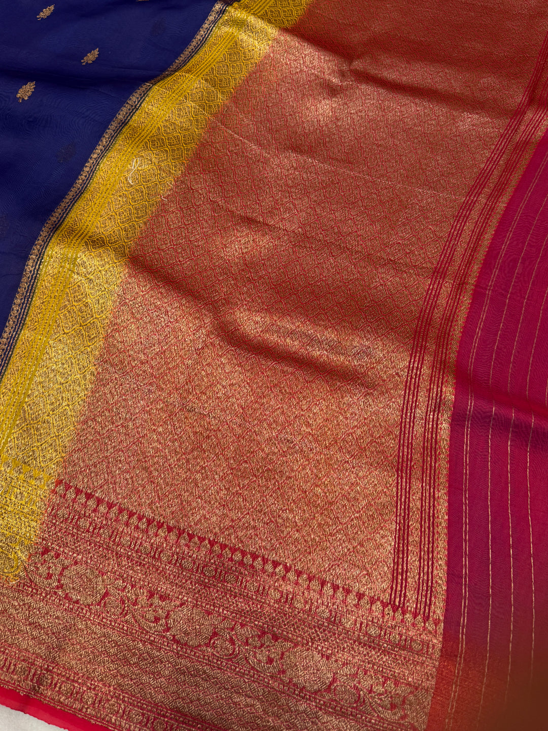 Navy Blue Pure Kora Silk Handloom Banarasi Saree