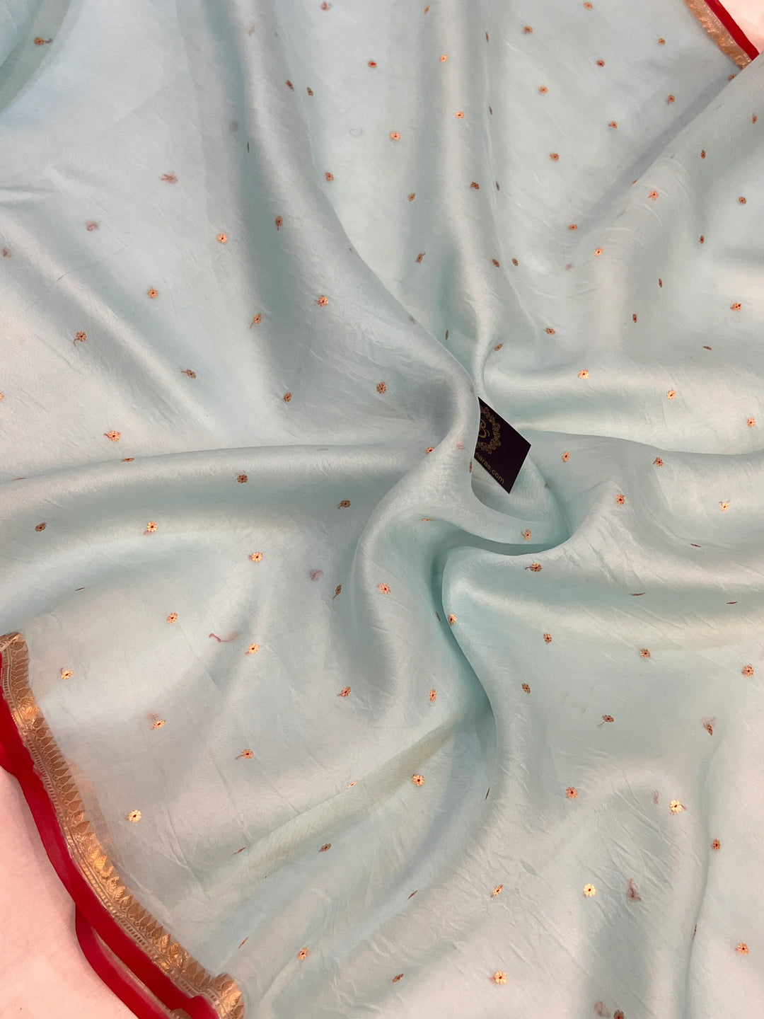 Pale Blue Kora Silk Banarasi Saree with Zari Butis 
