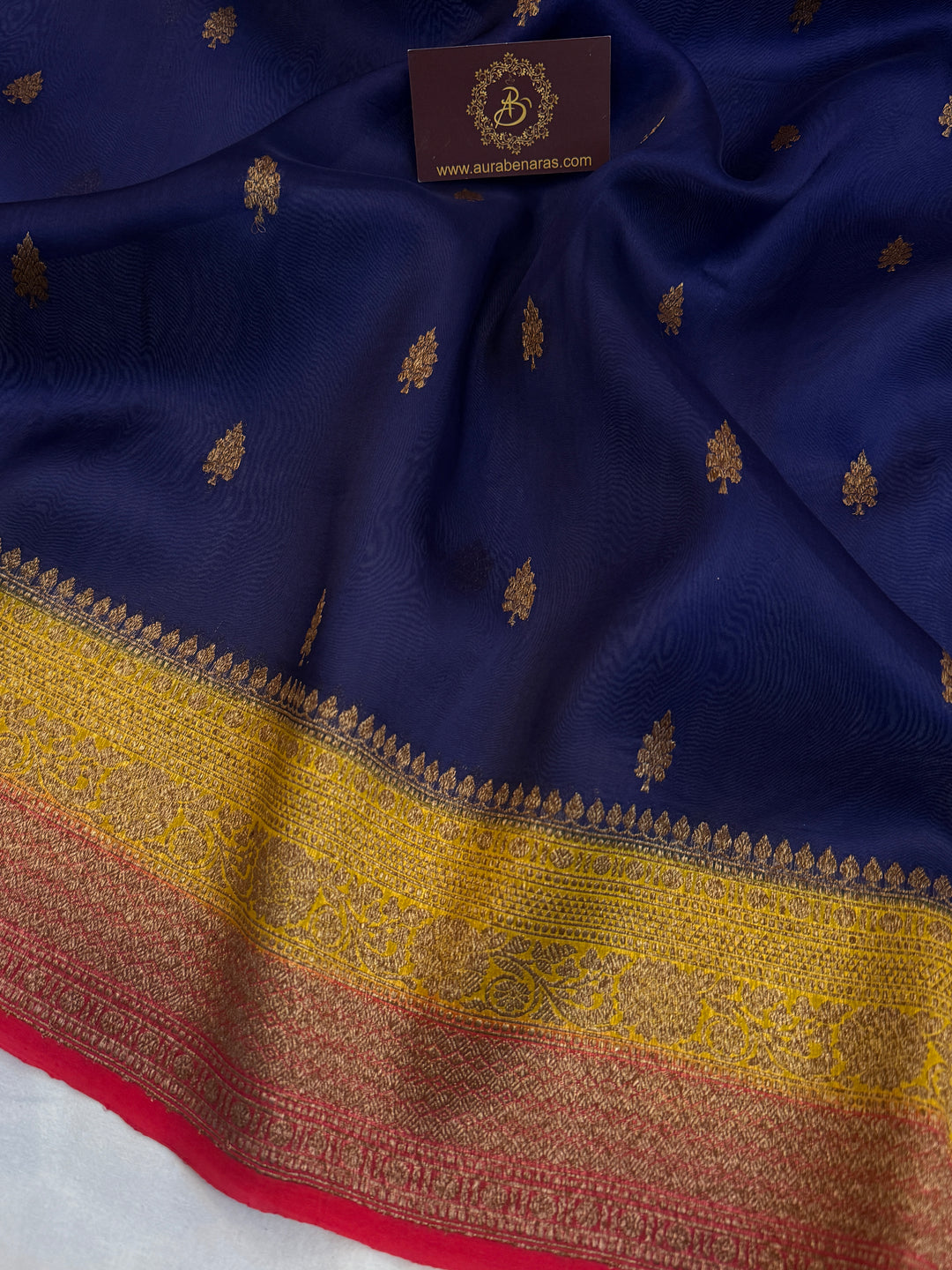 Navy Blue Pure Kora Silk Handloom Banarasi Saree