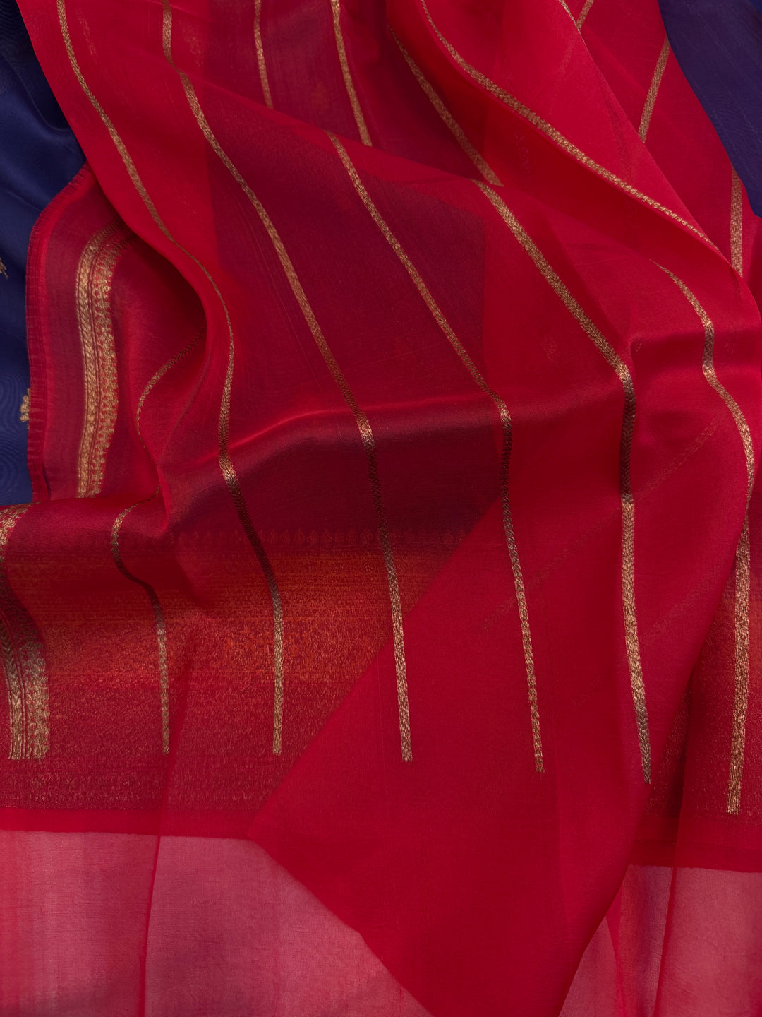 Navy Blue Pure Kora Silk Handloom Banarasi Saree