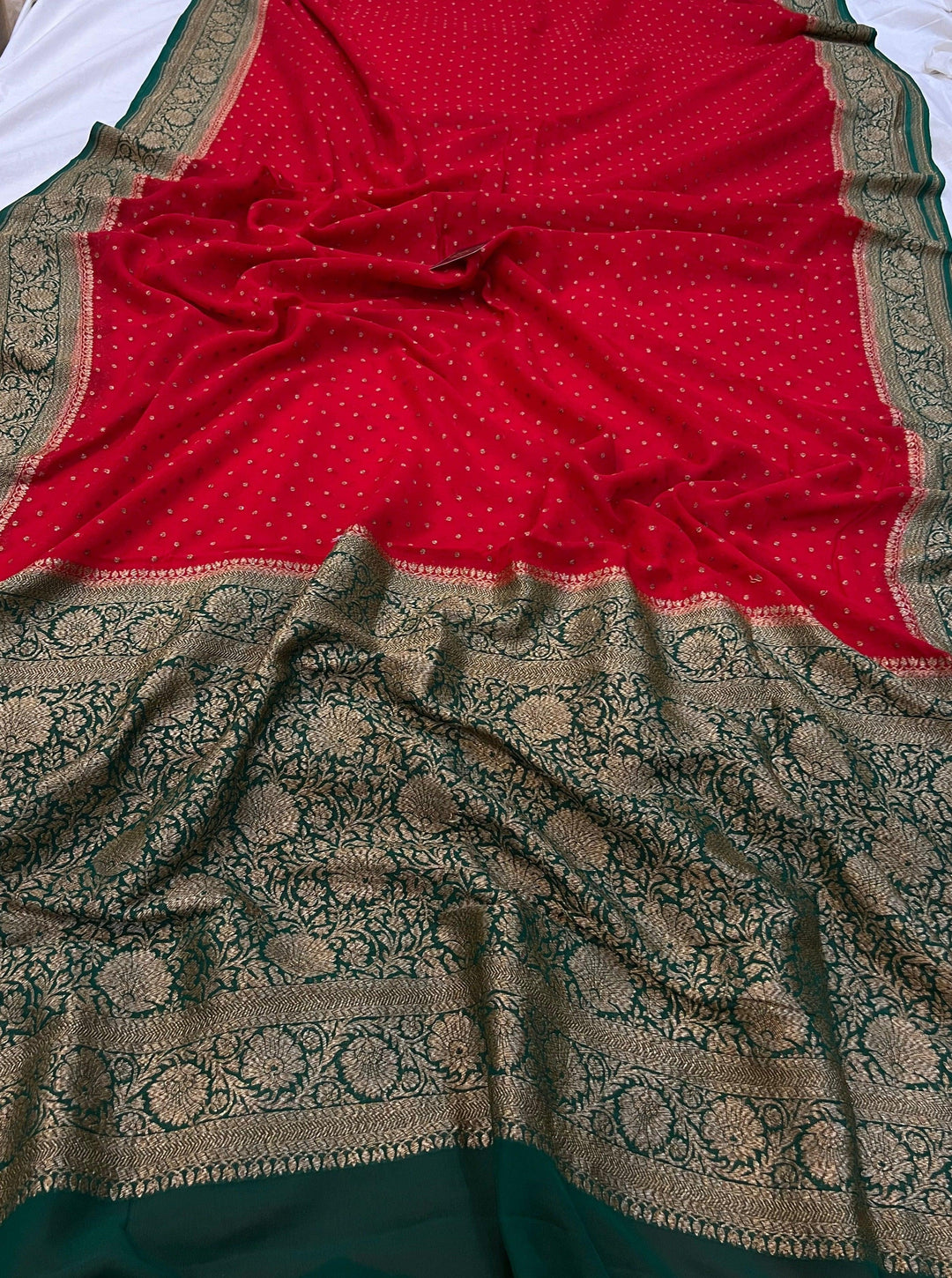 Red Pure Banarasi Khaddi Georgette Saree - Aura Benaras