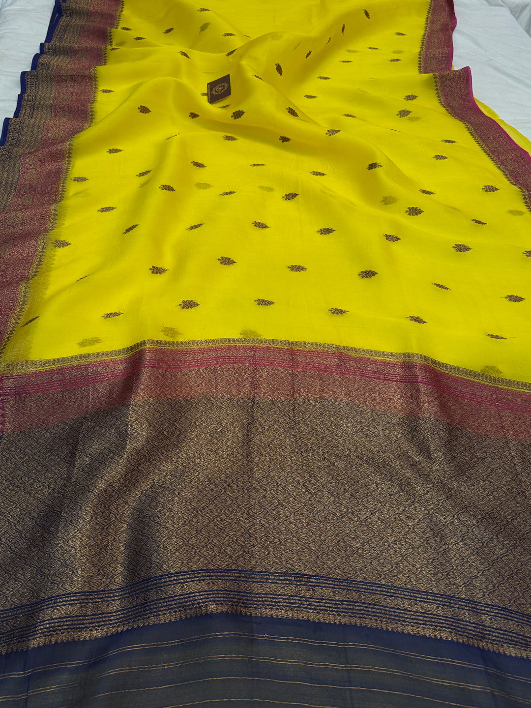 Yellow Pure Kora Silk Handloom Banarasi Saree