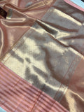 Peach Pure Banarasi Handloom Tissue Silk Saree