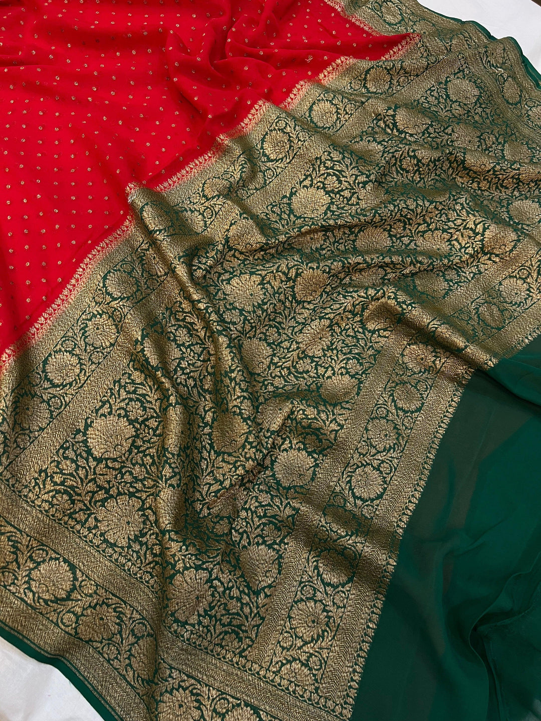 Red Pure Banarasi Khaddi Georgette Saree - Aura Benaras