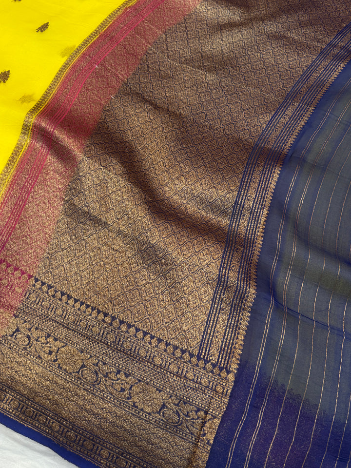 Yellow Pure Kora Silk Handloom Banarasi Saree