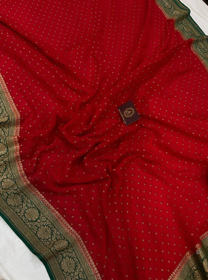 Red Pure Banarasi Khaddi Georgette Saree - Aura Benaras