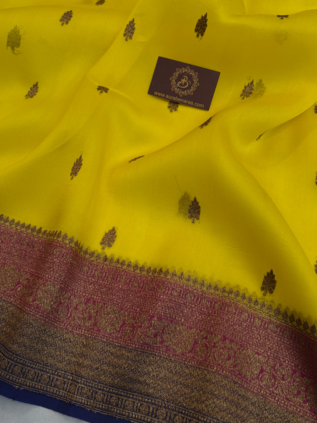 Yellow Pure Kora Silk Handloom Banarasi Saree