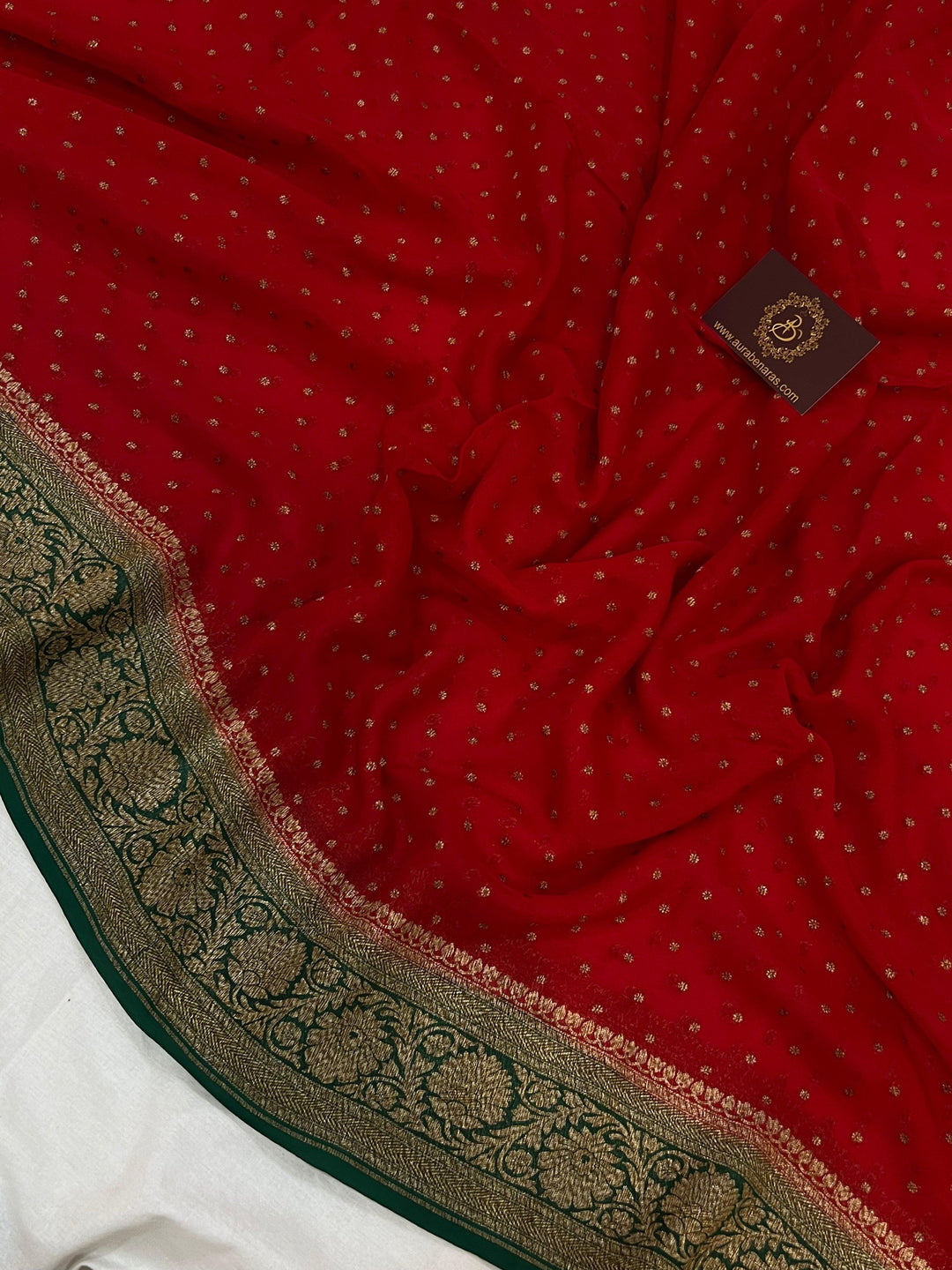 Red Pure Banarasi Khaddi Georgette Saree - Aura Benaras