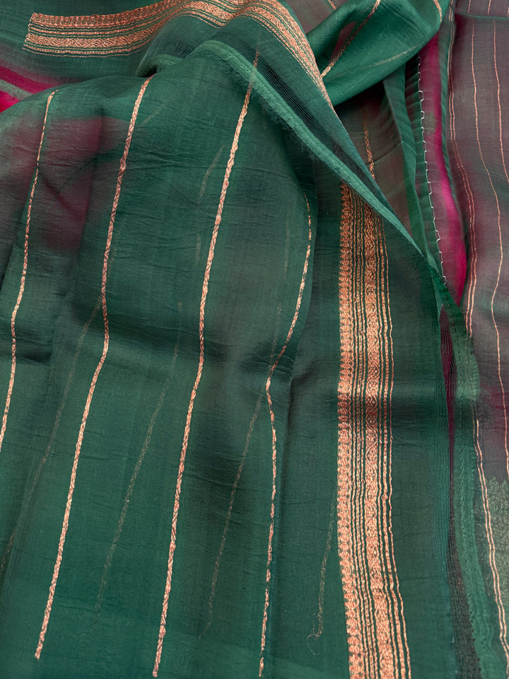 Rani Pink Pure Kora Silk Handloom Banarasi Saree