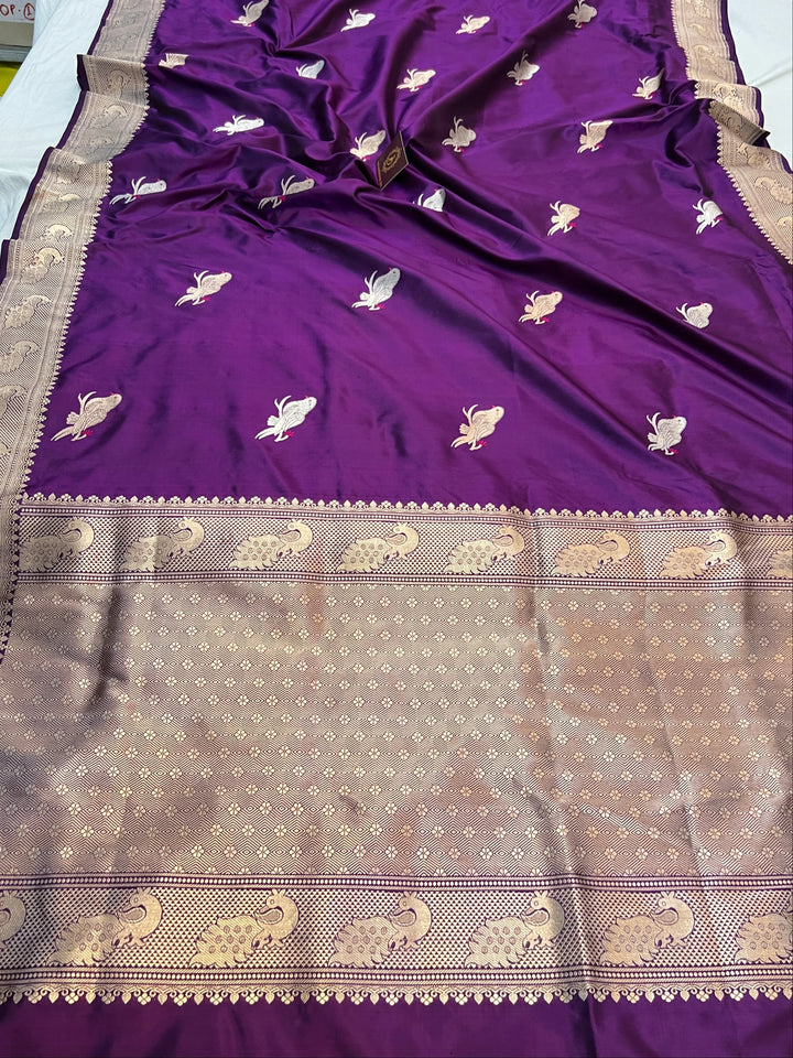Purple Pure Katan Silk Handloom Banarasi Saree – Aura Benaras