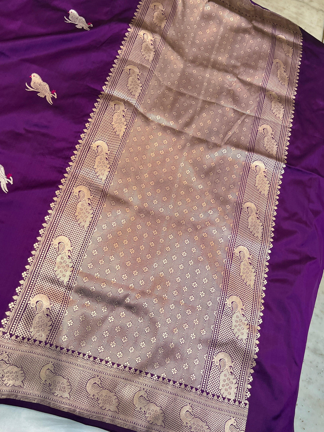Purple Pure Katan Silk Handloom Banarasi Saree – Aura Benaras