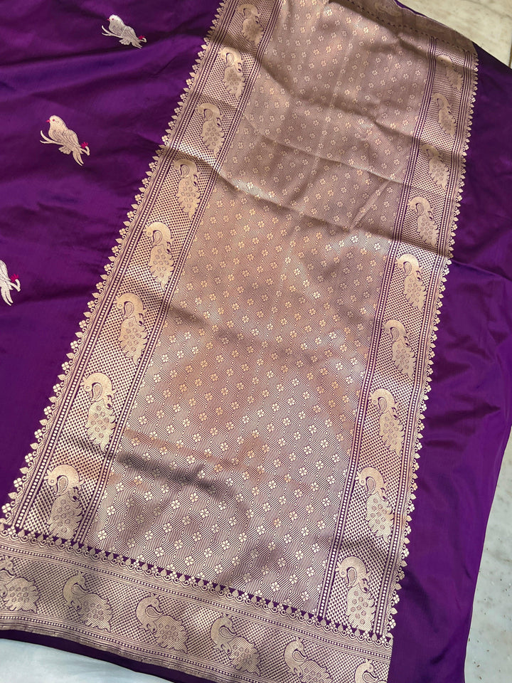 Purple Pure Katan Silk Handloom Banarasi Saree – Aura Benaras