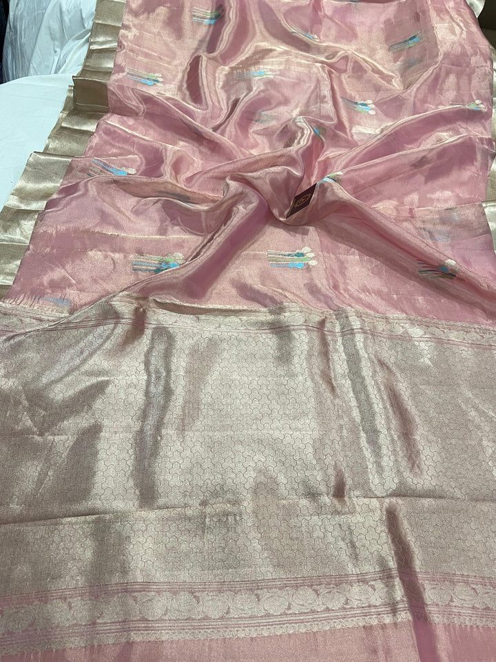 Pastel Pink Pure Banarasi Handloom Silk Saree - Aura Benaras