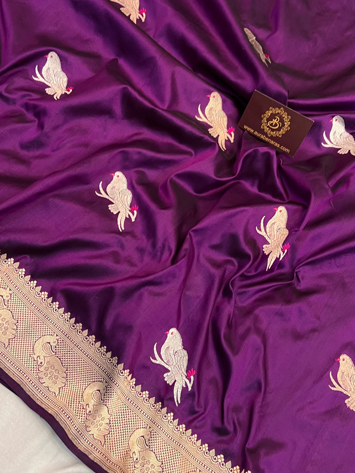 Purple Pure Katan Silk Handloom Banarasi Saree – Aura Benaras