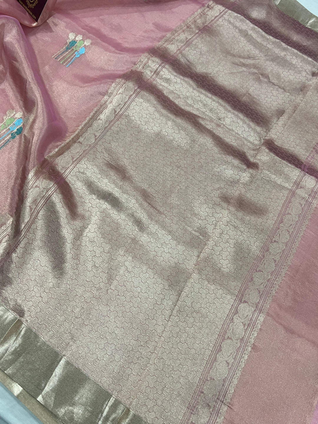 Pastel Pink Pure Banarasi Handloom Silk Saree - Aura Benaras