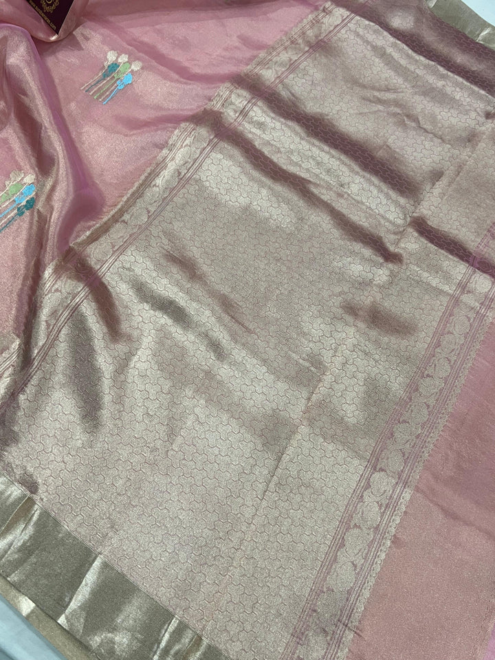 Pastel Pink Pure Banarasi Handloom Silk Saree - Aura Benaras