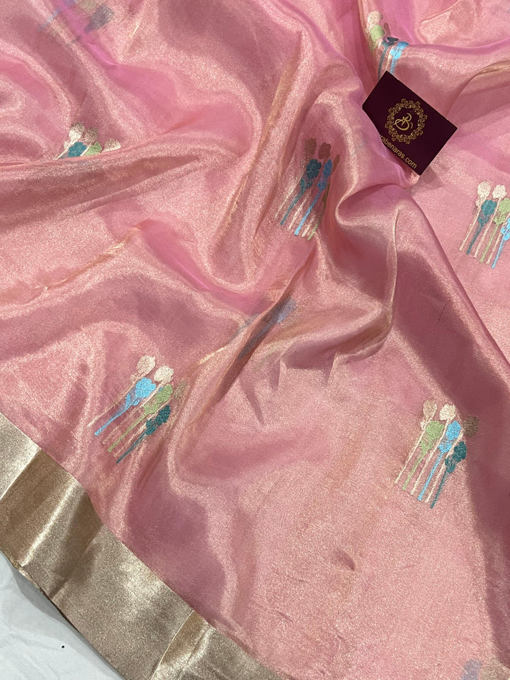 Pastel Pink Pure Banarasi Handloom Silk Saree - Aura Benaras