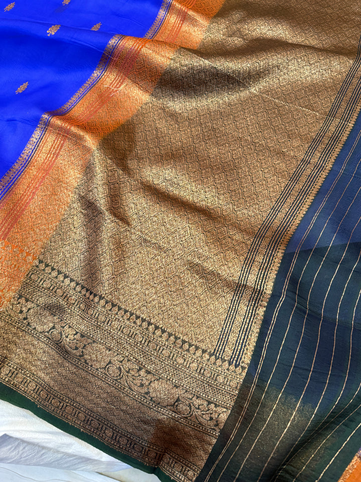 Royal Blue Pure Kora Silk Handloom Banarasi Saree