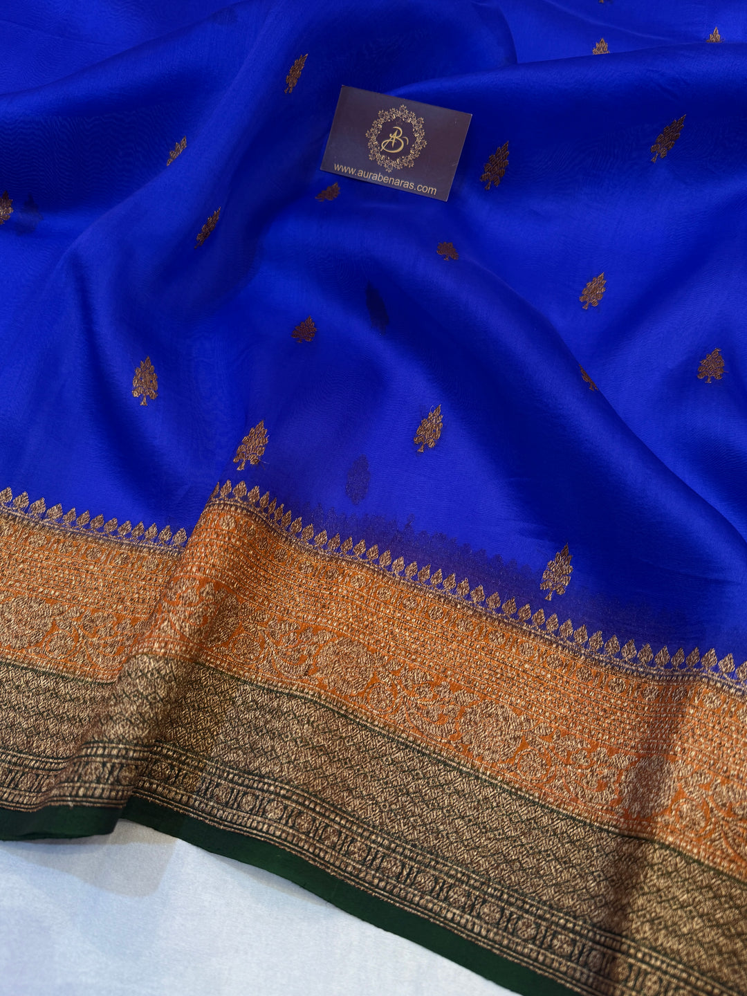 Royal Blue Pure Kora Silk Handloom Banarasi Saree