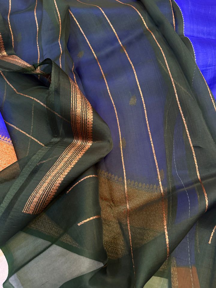 Royal Blue Pure Kora Silk Handloom Banarasi Saree