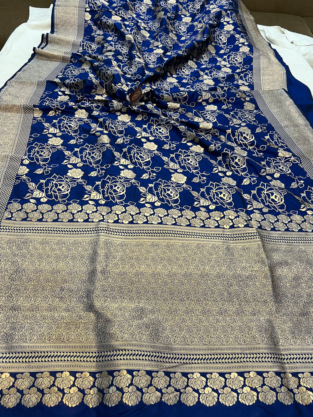 Deep Royal Blue Pure Banarasi Handloom Katan Silk Saree - Aura Benaras