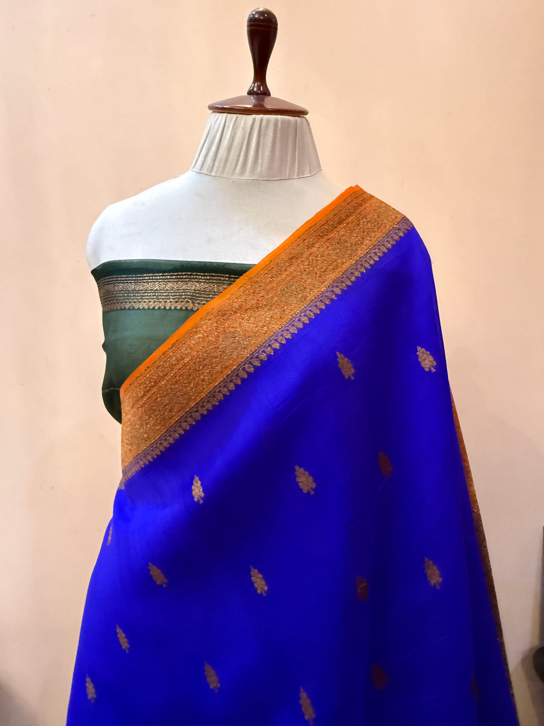Royal Blue Pure Kora Silk Handloom Banarasi Saree
