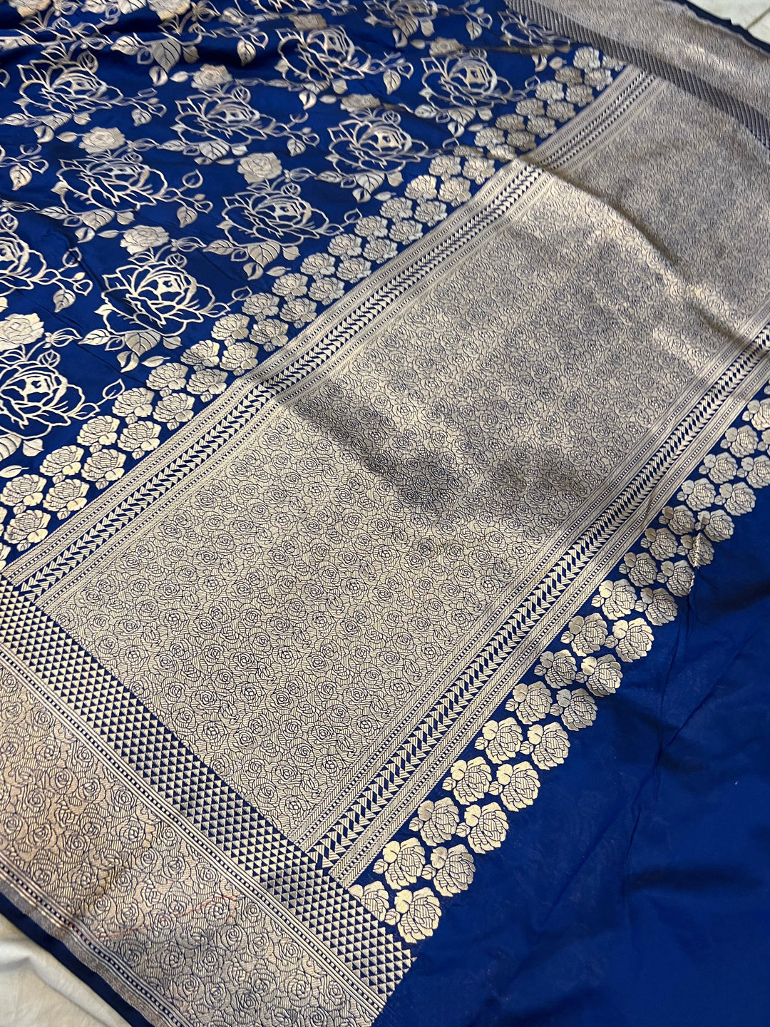 Deep Royal Blue Pure Banarasi Handloom Katan Silk Saree - Aura Benaras