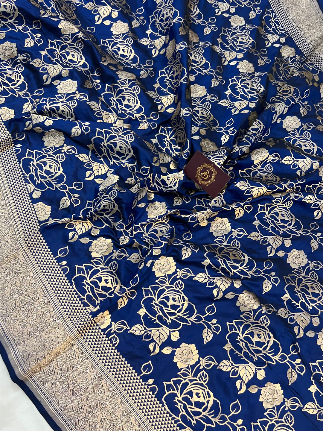 Deep Royal Blue Pure Banarasi Handloom Katan Silk Saree - Aura Benaras