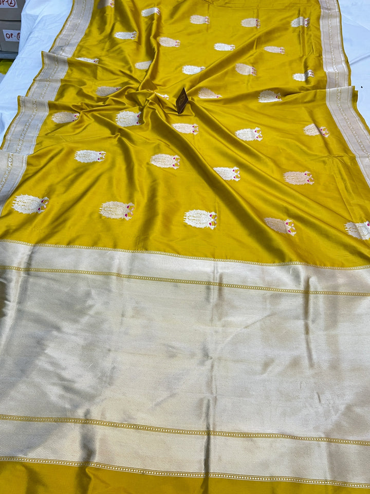 Mustard Yellow Pure Katan Silk Handloom Banarasi Saree
