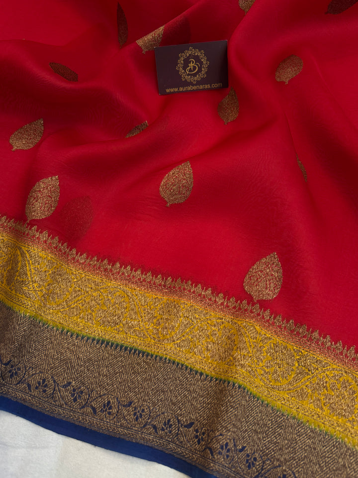 Red Pure Kora Silk Handloom Banarasi Saree