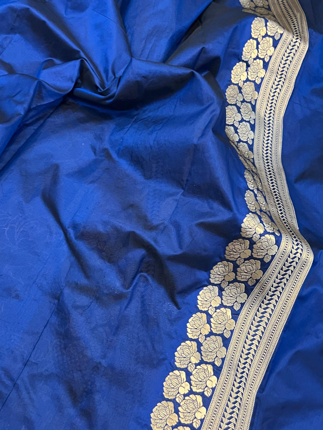 Deep Royal Blue Pure Banarasi Handloom Katan Silk Saree - Aura Benaras
