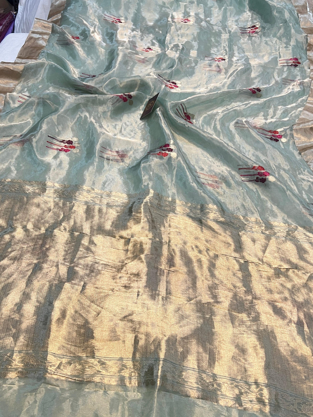 Pale Blue Pure Banarasi Handloom Silk Saree - Aura Benaras