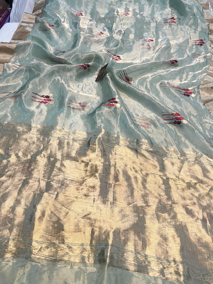 Pale Blue Pure Banarasi Handloom Silk Saree - Aura Benaras