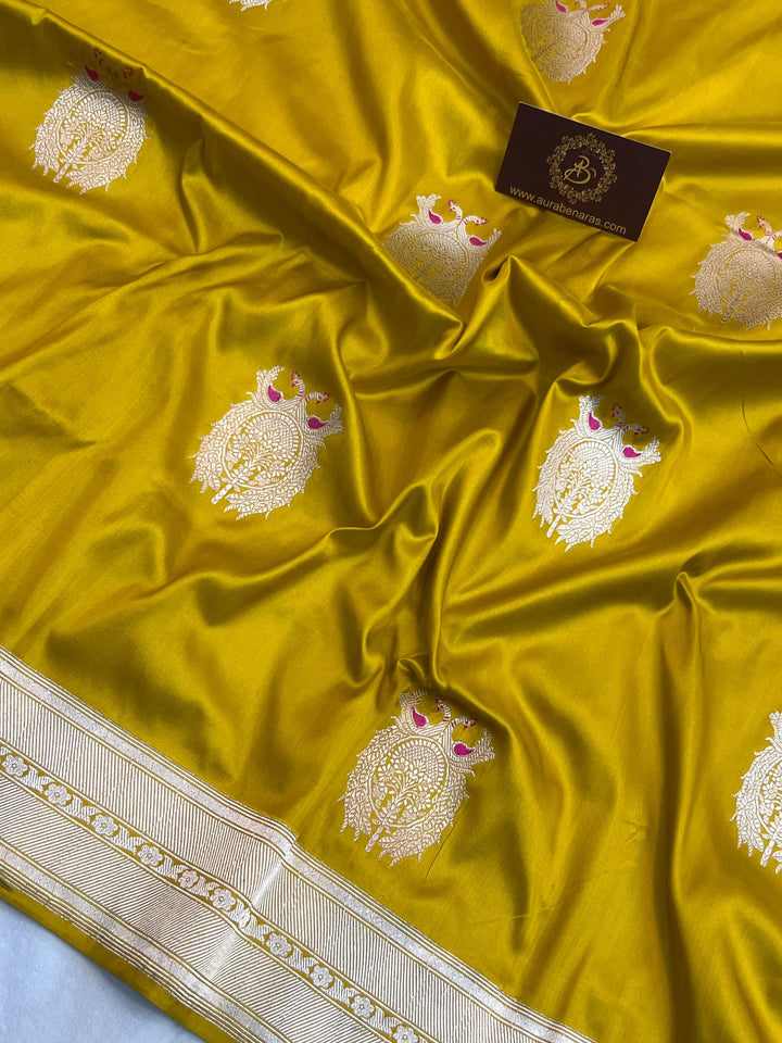 Mustard Yellow Pure Katan Silk Handloom Banarasi Saree