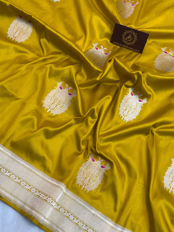 Mustard Yellow Pure Katan Silk Handloom Banarasi Saree