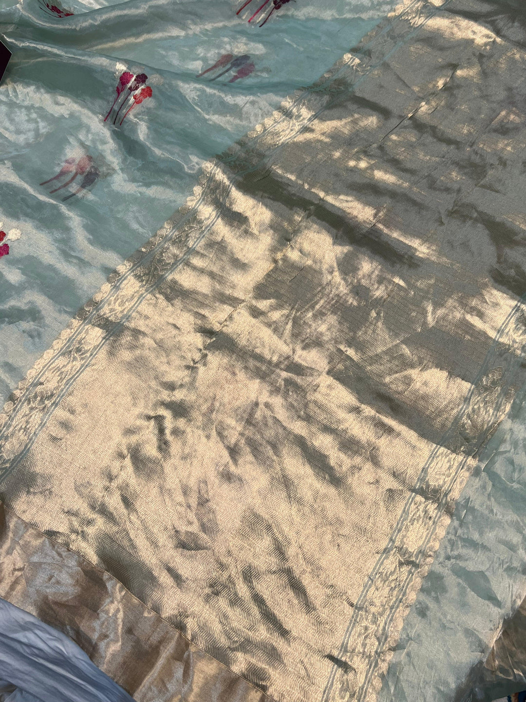 Pale Blue Pure Banarasi Handloom Silk Saree - Aura Benaras