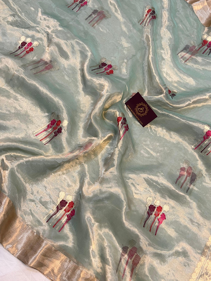 Pale Blue Pure Banarasi Handloom Silk Saree - Aura Benaras