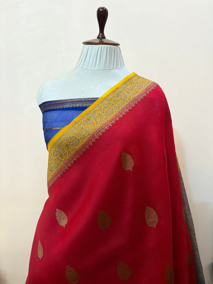 Red Pure Kora Silk Handloom Banarasi Saree