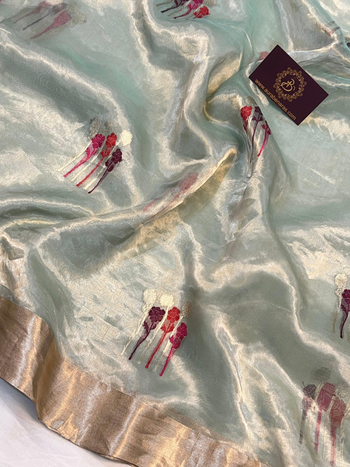 Pale Blue Pure Banarasi Handloom Silk Saree - Aura Benaras