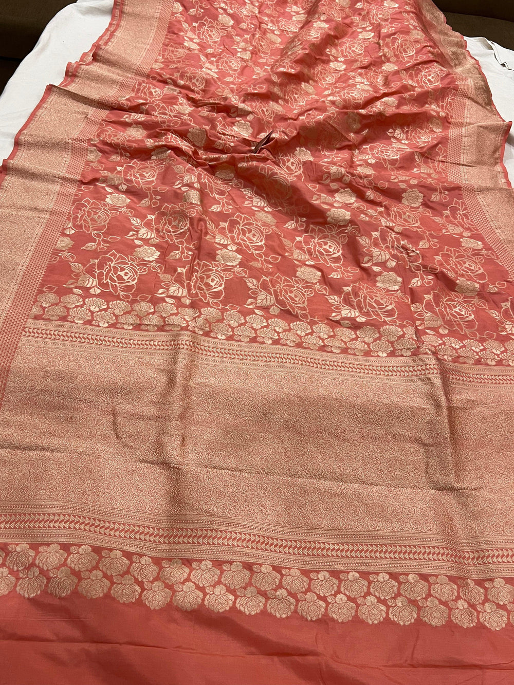Peach Pure Banarasi Handloom Katan Silk Saree - Aura Benaras