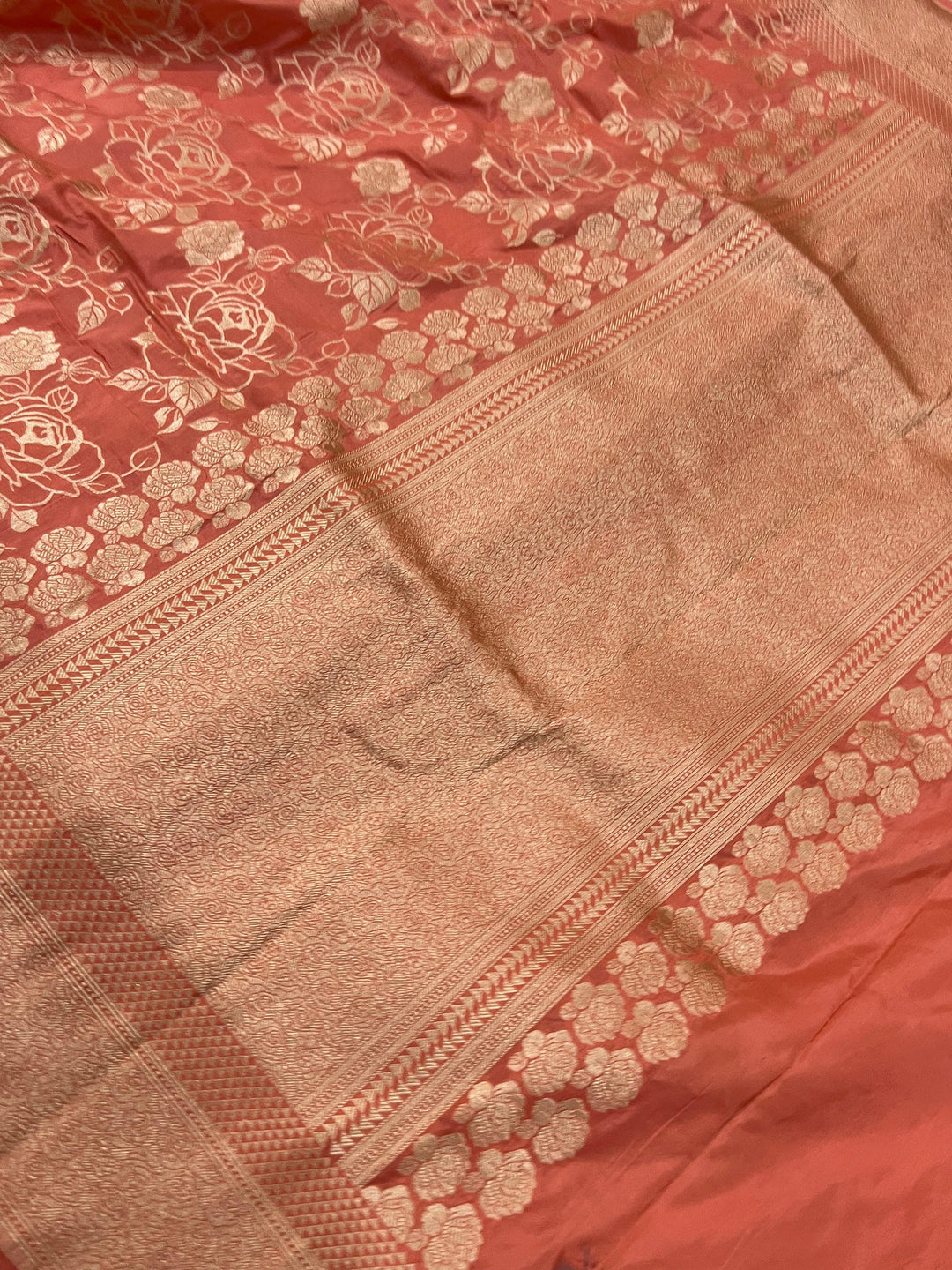 Peach Pure Banarasi Handloom Katan Silk Saree - Aura Benaras