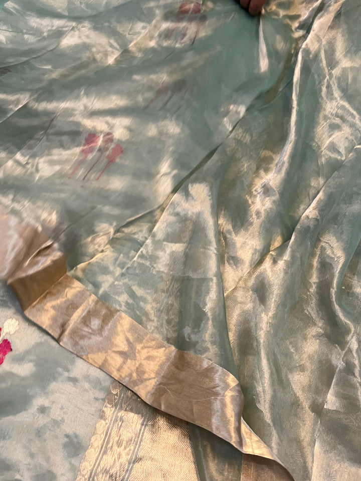 Pale Blue Pure Banarasi Handloom Silk Saree - Aura Benaras