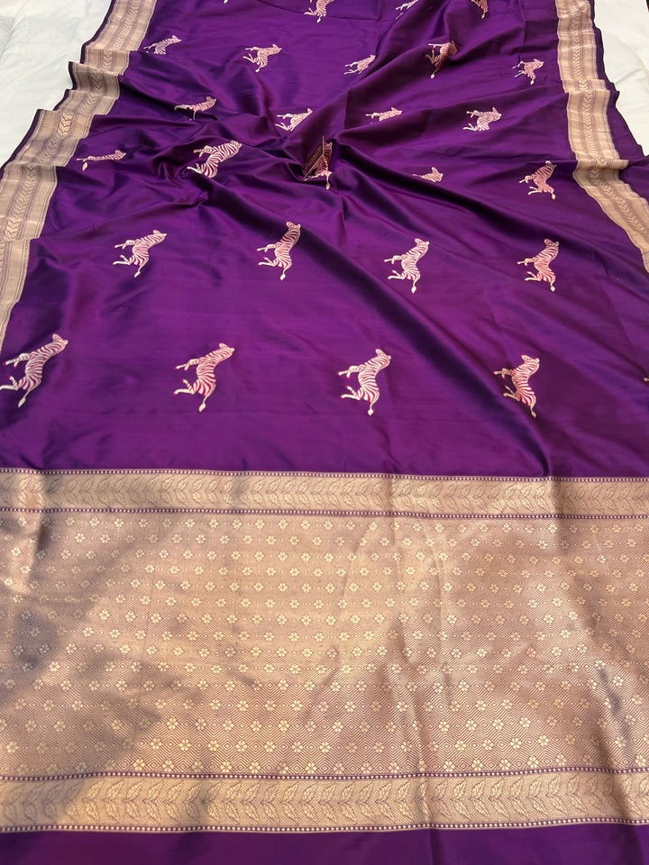 Purple Pure Katan Silk Handloom Banarasi Saree