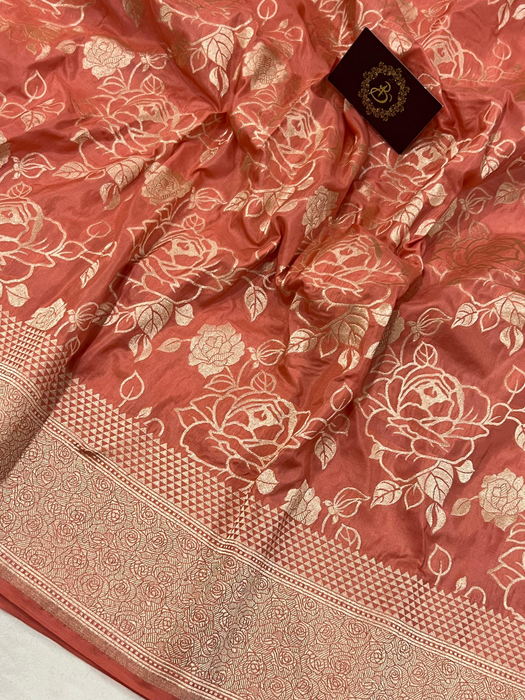 Peach Pure Banarasi Handloom Katan Silk Saree - Aura Benaras