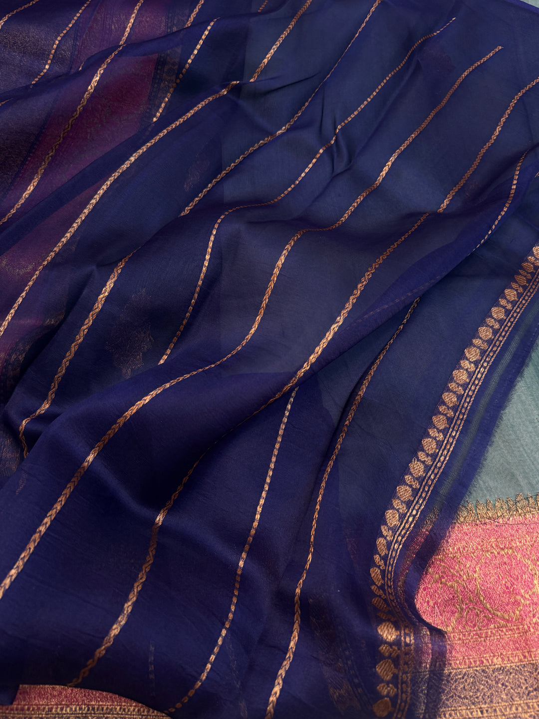 Bottle Green Pure Kora Silk Handloom Banarasi Saree