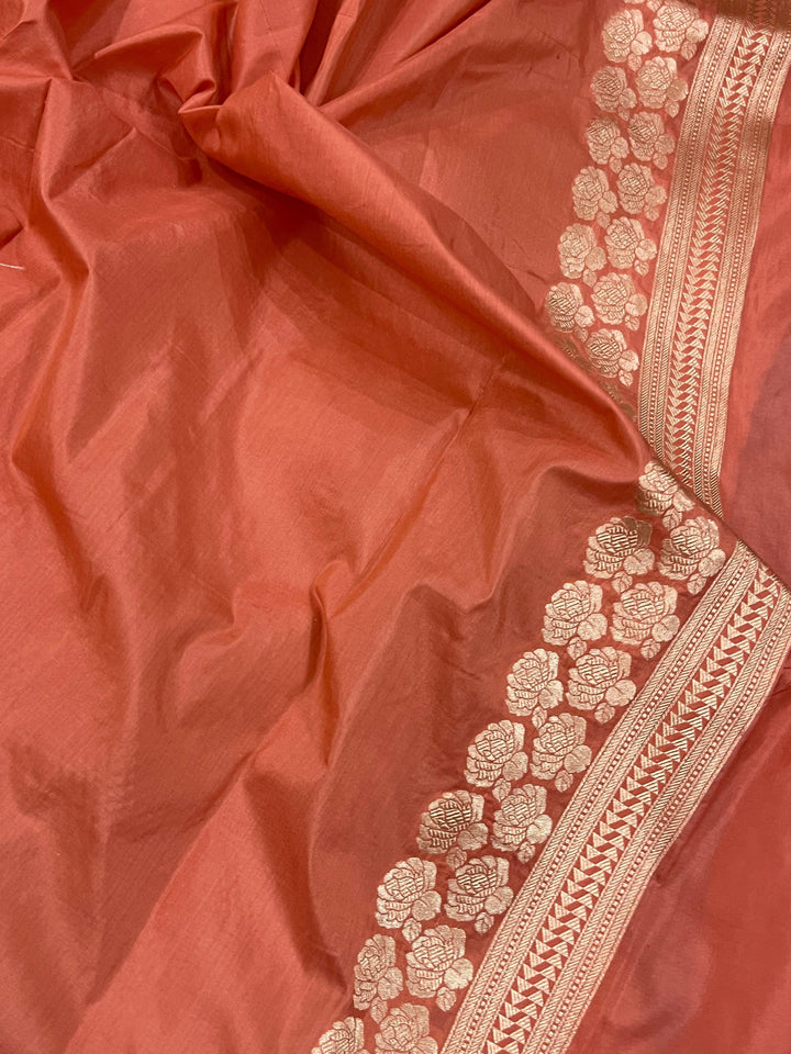 Peach Pure Banarasi Handloom Katan Silk Saree - Aura Benaras