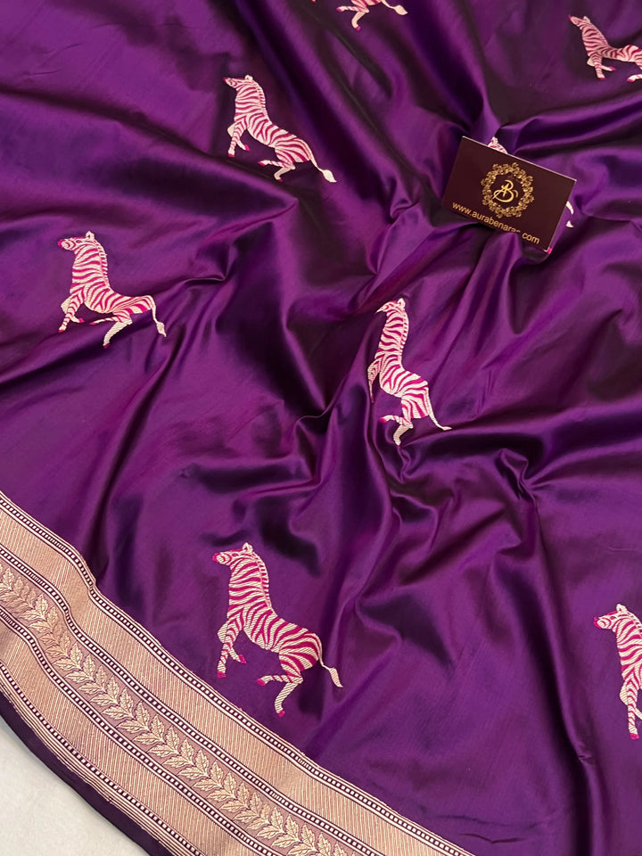 Purple Pure Katan Silk Handloom Banarasi Saree